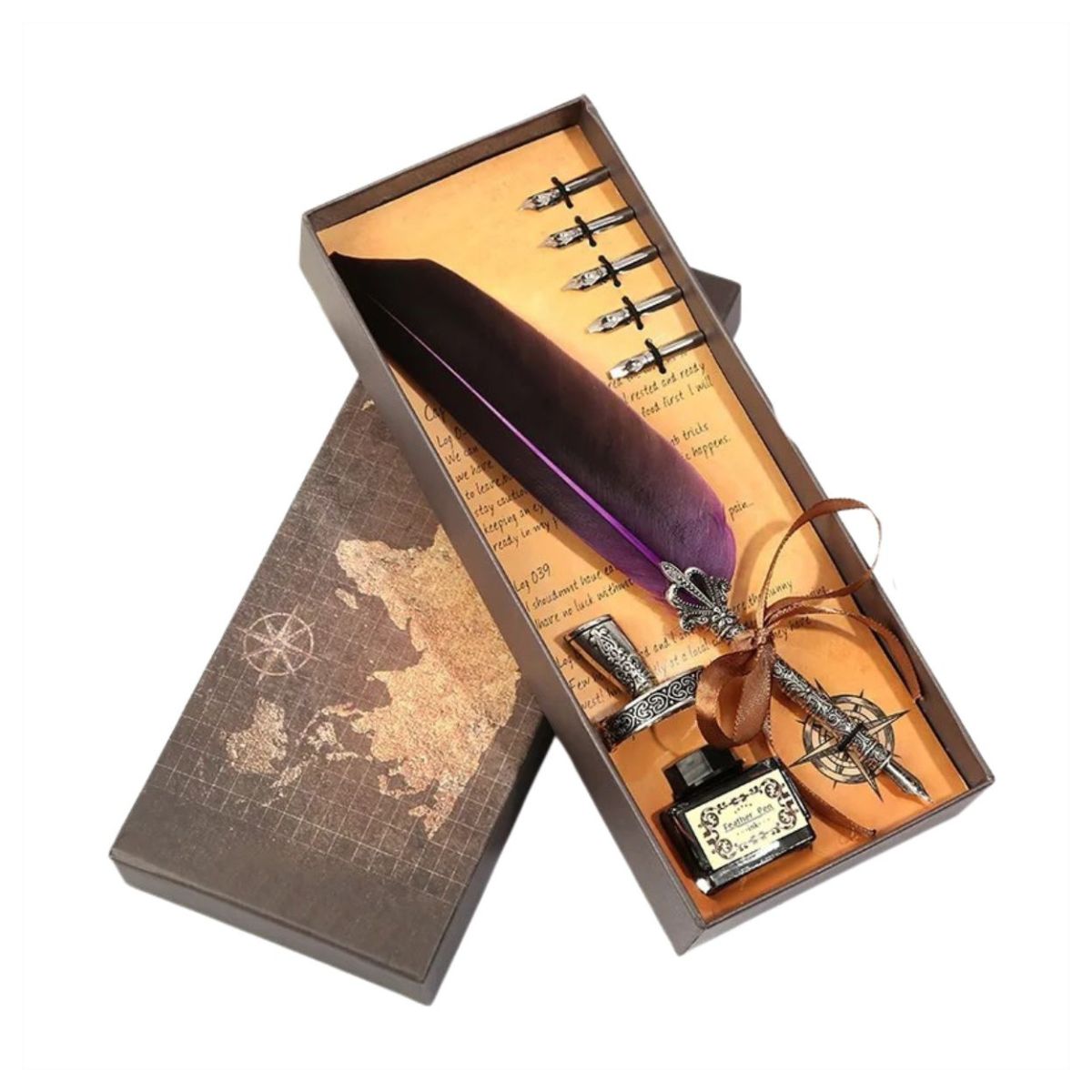 Kit Caneta Tinteiro Pena Roxo Antiga Simples Kit Caneta Tinteiro Pena Roxo Antiga Simples